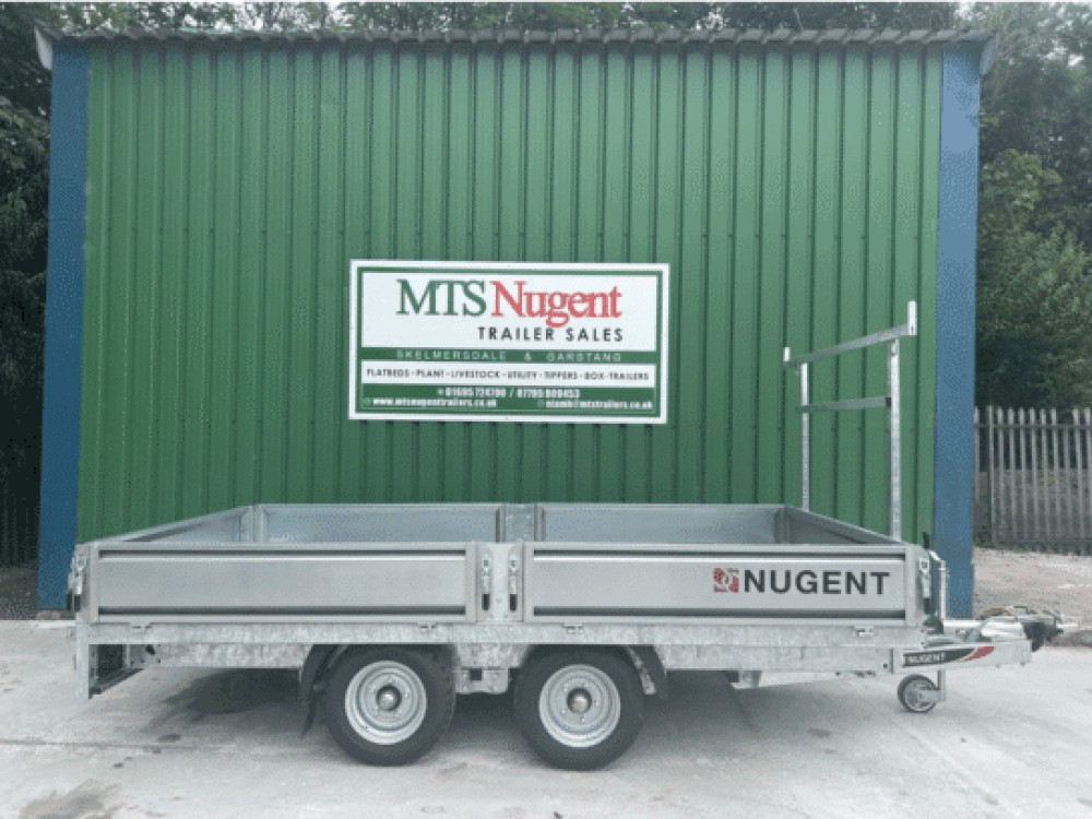 Nugent 12' x 6'7" Twin Axle Flatbed c/w Drop Sides and Ladder Rack